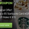 HOT! Starbucks Groupon: $10 card for just $5
