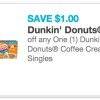 Dunkin’ Donuts Creamer Singles 24ct just $1.78 at Walmart after coupon