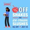 **TODAY** Sonic 1/2 Price Shakes and Ice Cream Slushes on July 26