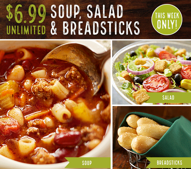 Olive Garden 6 99 Soup Salad And Breadsticks Lunch Thru 8 18