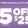 Dollar General: $5 off $25 purchase on Saturday 3/31