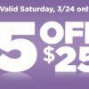 Dollar General: $5 off $25 purchase on Saturday 3/24