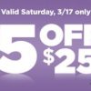 Dollar General: $5 off $25 purchase on Saturday 3/17