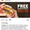 FREE Sausage Biscuit at Hardee’s on April 17th