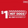 Sonic: $1 Hot Dogs on Thursday, November 15, 2018