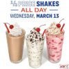 Sonic Half Price Shakes all day March 13, 2019