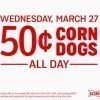 Sonic $.50 Corn Dogs on Wednesday, March 27