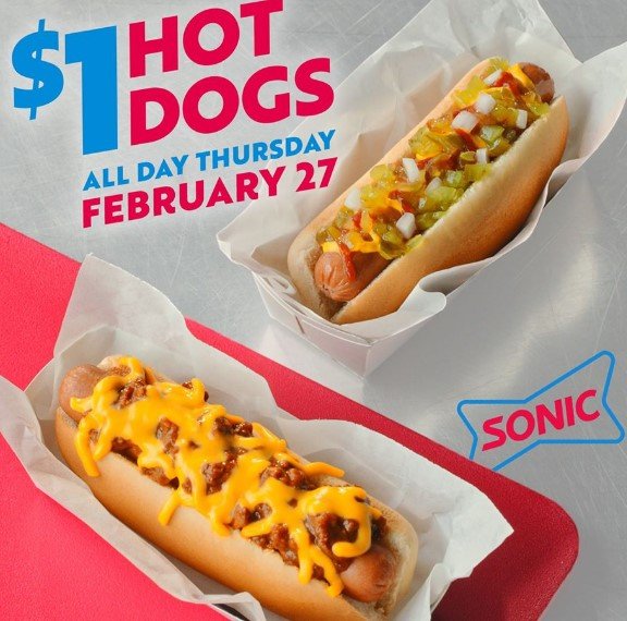 Sonic 1 Hot Dogs on Thursday, February 27, 2020