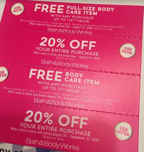 Bath & Body Works Mailer with coupons for TWO FullSize Freebies!