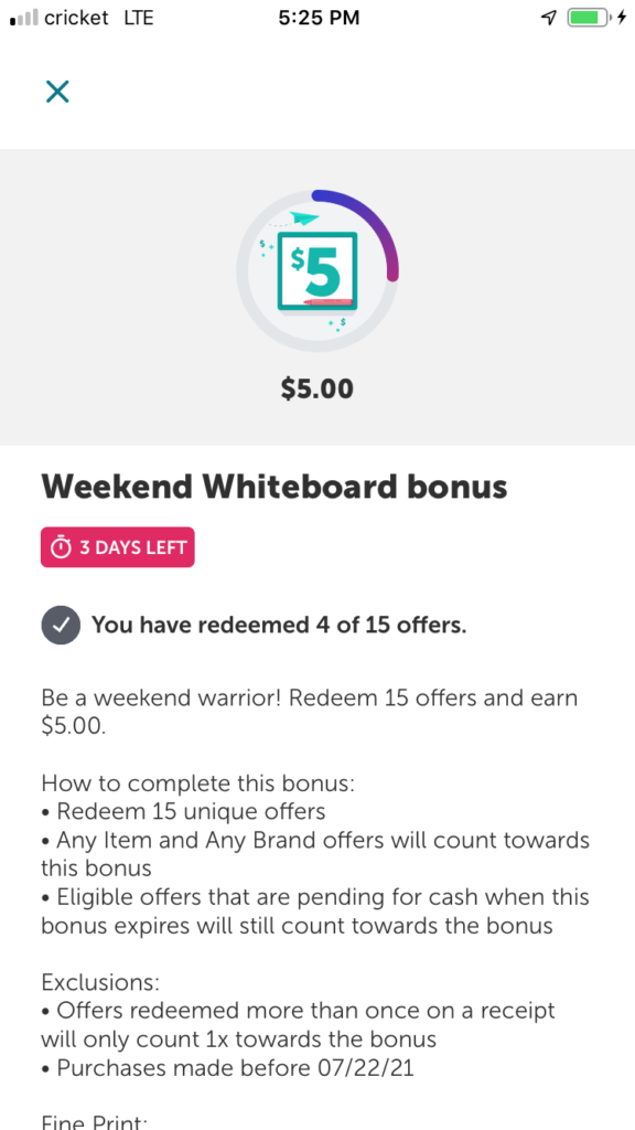 Ibotta Weekend Whiteboard $5 Bonus