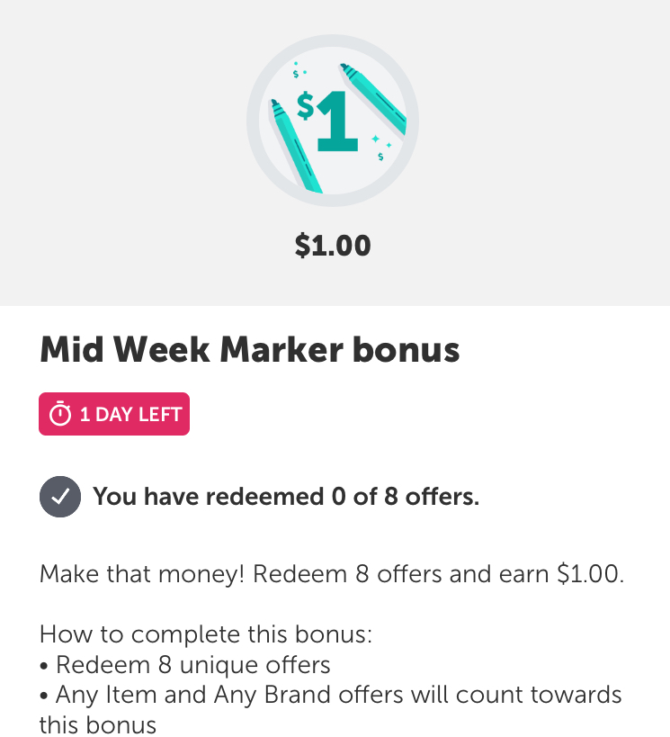 Ibotta $1 Mid-Week Marker Bonus + $10 Honor Roll Bonus!
