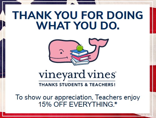 Vineyard Vines: 15% off for Teachers!