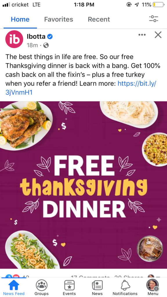 Ibotta: NINE FREE Items from Walmart for your Thanksgiving Dinner!