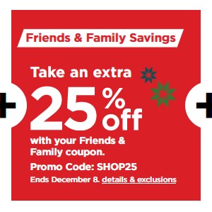 KOHL’S: 25% off and $10 off $50 purchase thru 12/8