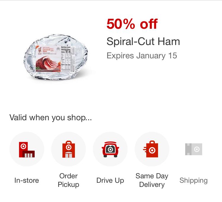 Target Circle: 50% off Spiral Hams (thru 1/15)
