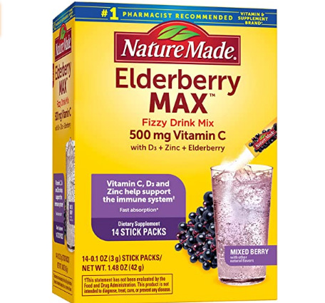 Nature Made Elderberry MAX Fizzy Drink Mix 14 stick packs under $6!