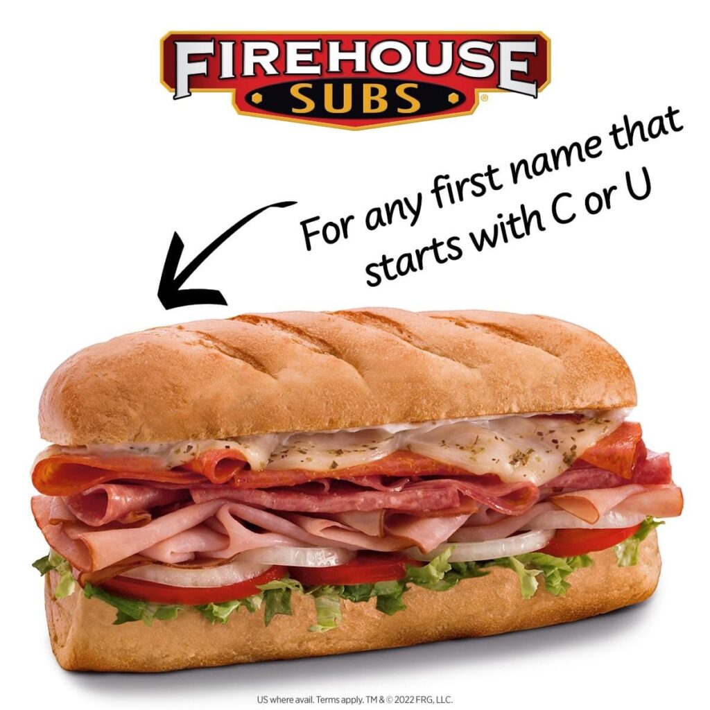 Firehouse Subs Name of the Day Free Subs on May 18th