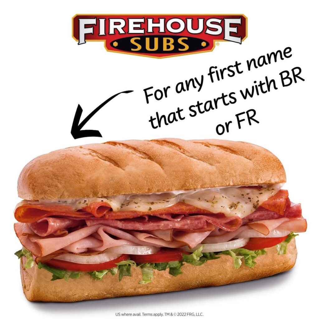 Firehouse Subs Name of the Day Free Subs on May 14th