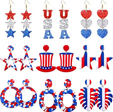9 Pairs of Patriotic Earrings for under $12