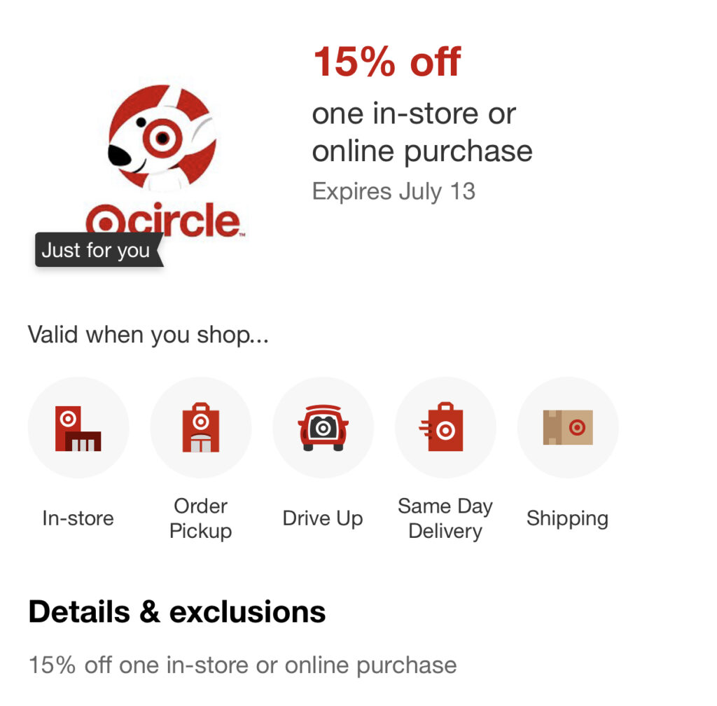 Target Circle: Possible 15% off your storewide purchase!!