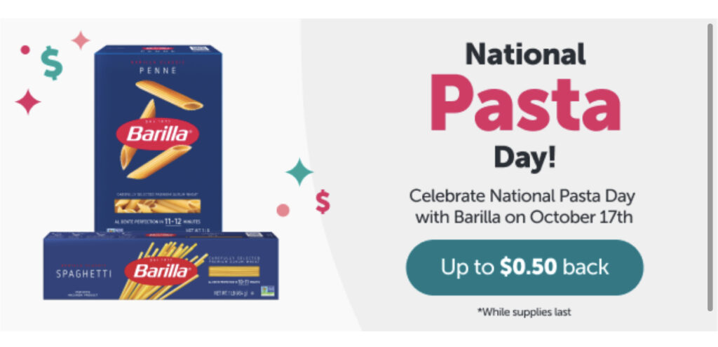 Ibotta: $.50 Cash Back on Barilla for National Pasta Day!