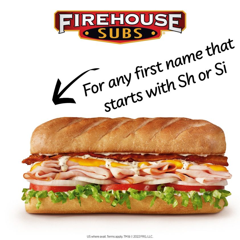 Firehouse Subs Name of the Day FREE sub on Dec 10th