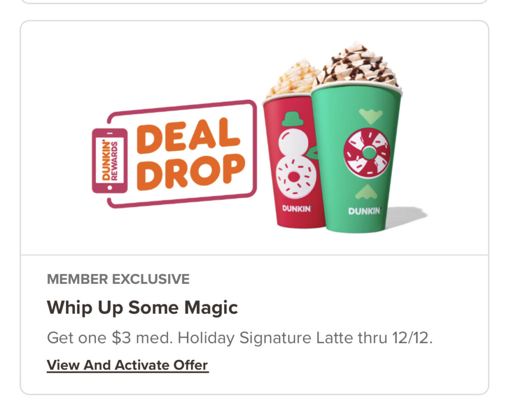 Dunkin’ Rewards Program: December Member Exclusive Deals!