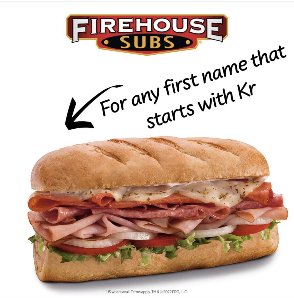 Firehouse Subs Name of the Day | FREE sub on Dec 15th