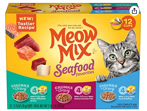 Meow Mix cat food cups 12 pack under $6!