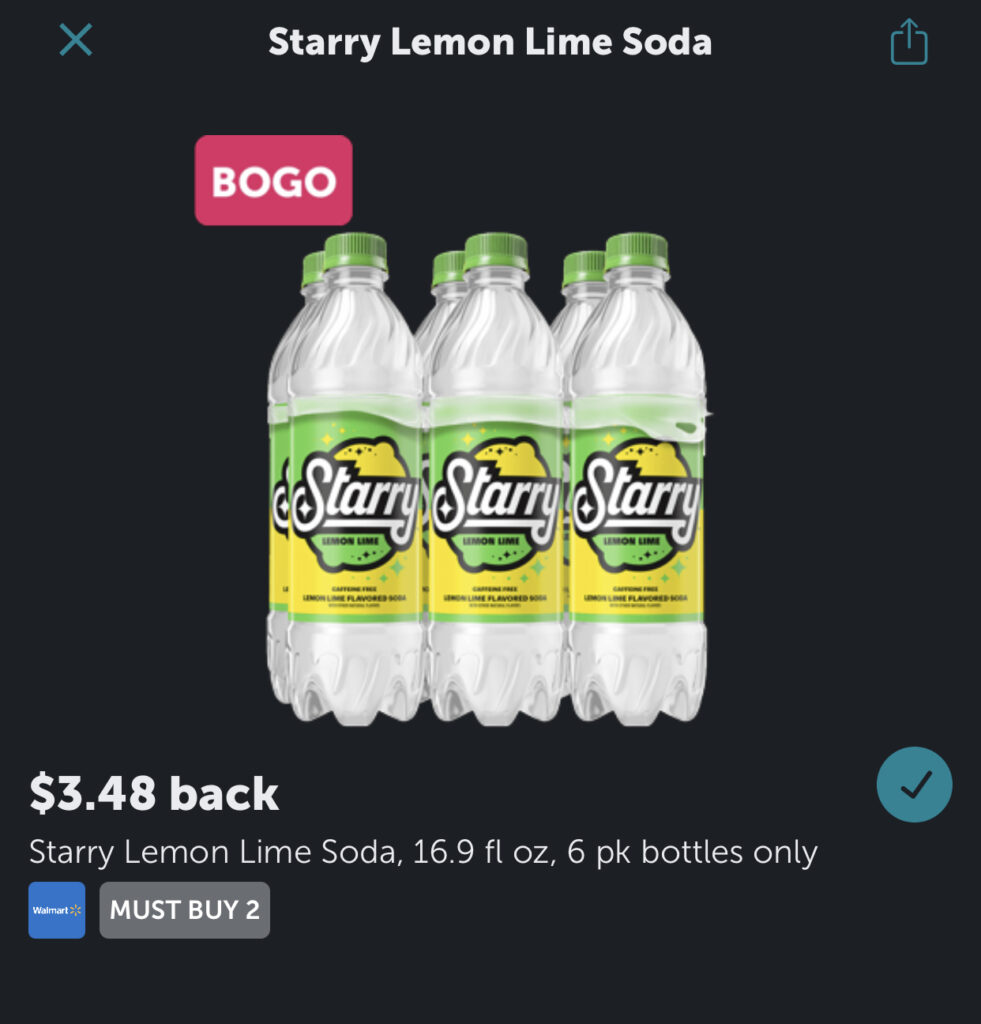 Ibotta: BOGO Starry Soda 6 packs at Walmart
