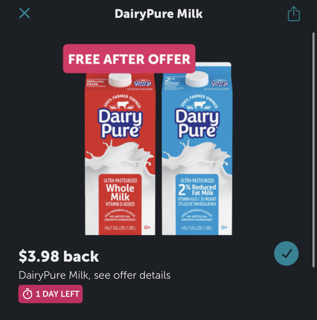 Ibotta: FREE Dairy Pure Milk at Walmart!