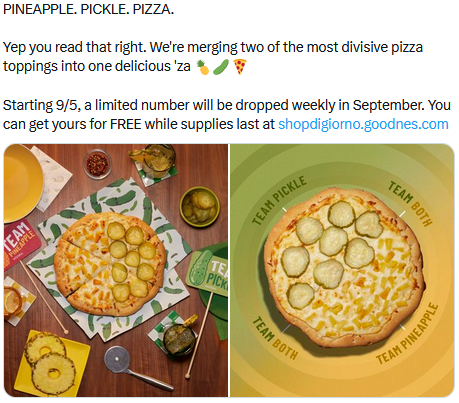 DiGiorno: FREE Pineapple-Pickle Pizza on September 5th