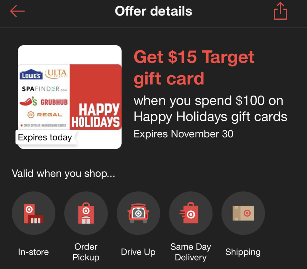 ENDS TODAY! Target: $15 Target Gift Card with Purchase of $100 Holiday Gift Cards