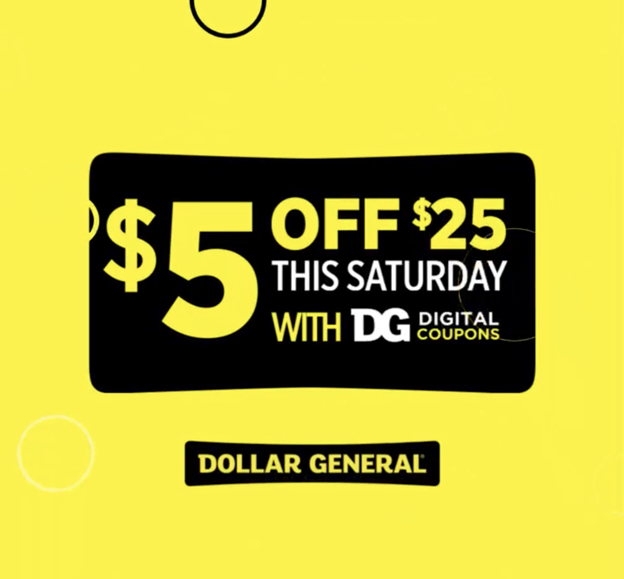 Dollar General $5 off $25 on Saturday, 12/30