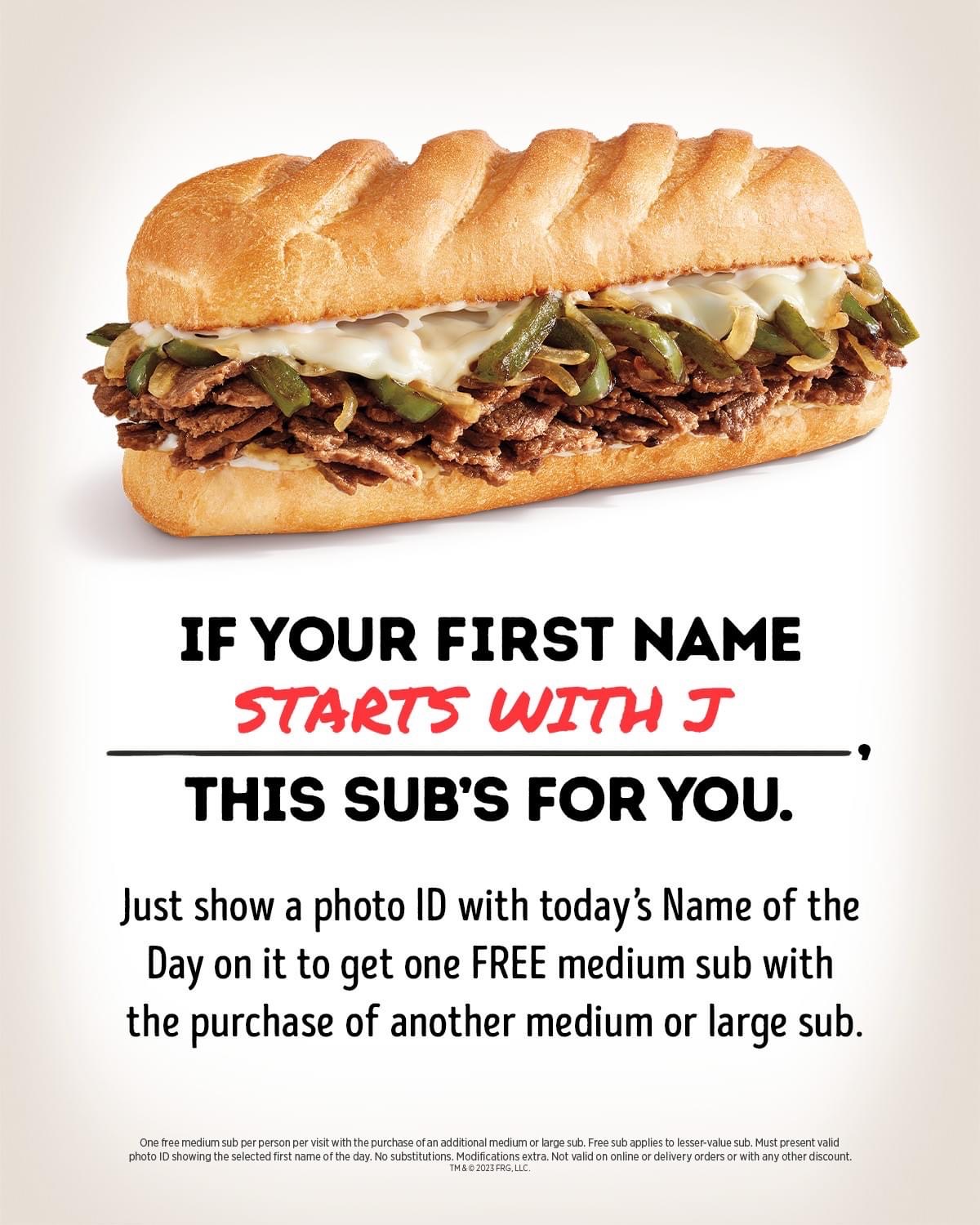 Firehouse Subs Name of the Day Free Sub on December 19th!