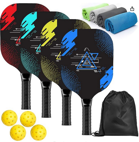 Four Person Pickleball Set with Carry Bag and Cooling Towels under $25!