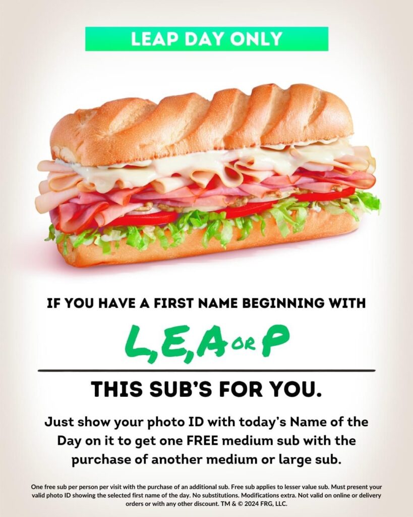 Firehouse Subs: Free Medium Sub Offer for Leap Day