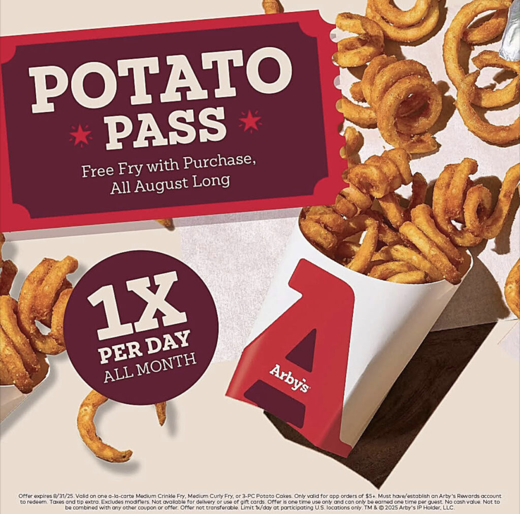 Arby’s: FREE Fries with Purchase Every Day in August!