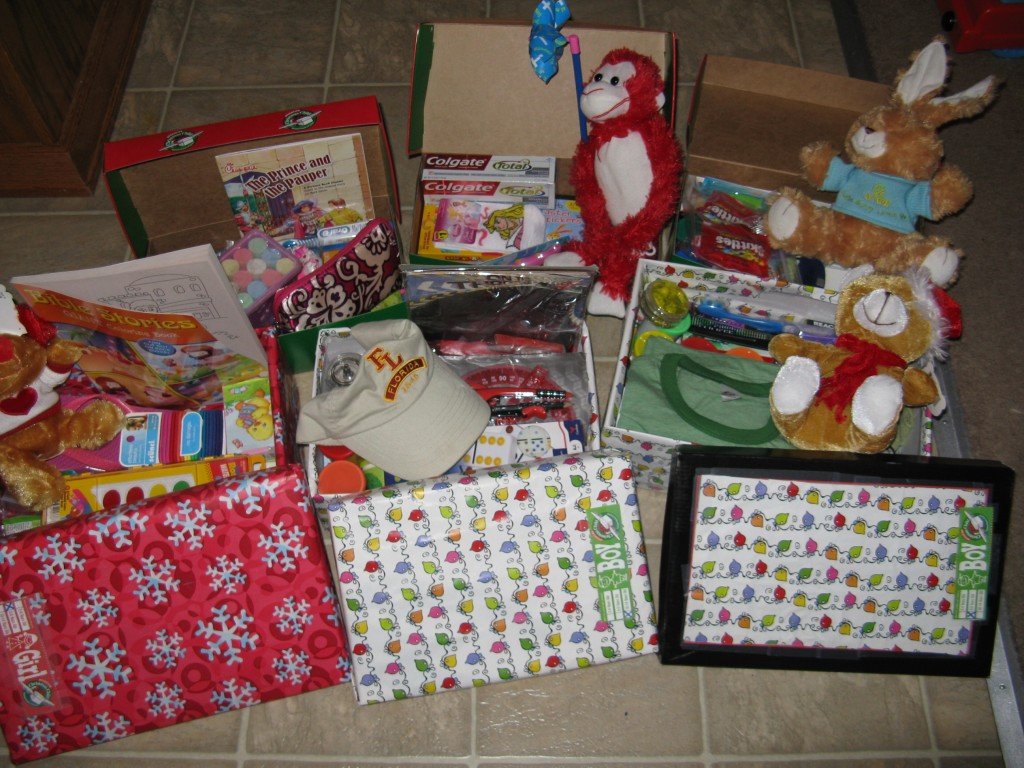 Six Operation Christmas Child Shoeboxes packed for $19.68!