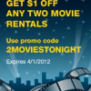 $1.00 off 2 Movie Rentals from Blockbuster Express!